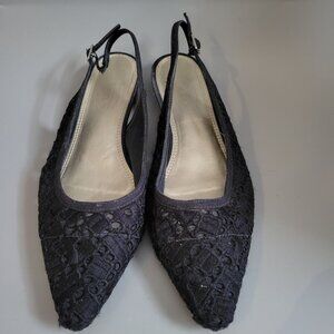 Talbots Blue Lace Slingback Pointed Flats Size 7B Genuine Leather Sole